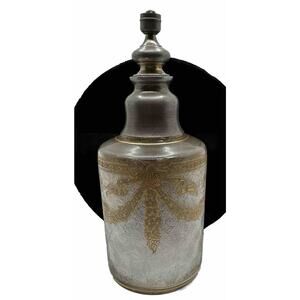 Antique St. Louis Gold Bows & Swags Acid Engraved Perfume Bottle C. 1908 6” Tall